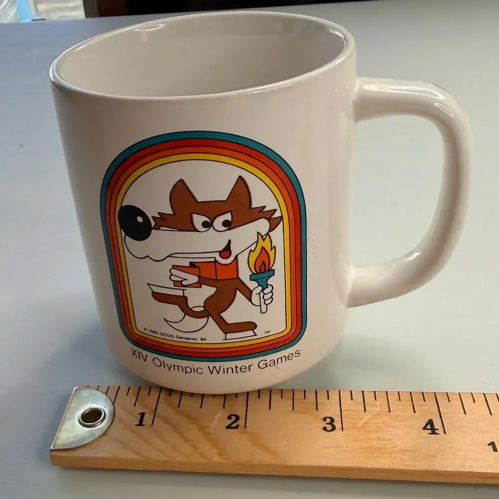 Vintage 1984 Sarajevo Olympics Vucko Wolf Mascot Mug Yugoslavia Winter Games